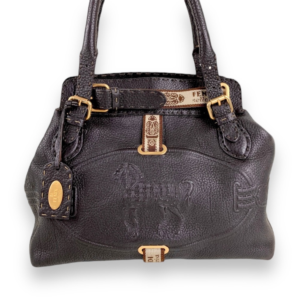 Fendi Selleria horse carriage leather tote bag